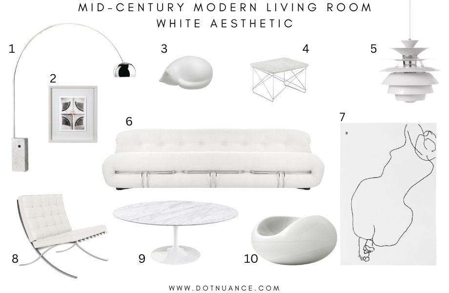 minimal white mid century modern living room