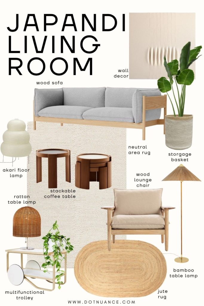 Japandi living room decor ideas aka cozy minimalism moodboard