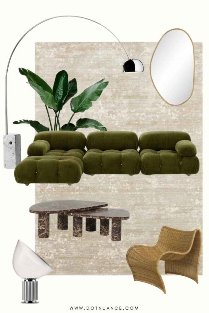 Living room moodbaord - Luxury sofa design - camaleonda sofa by B&B Italia