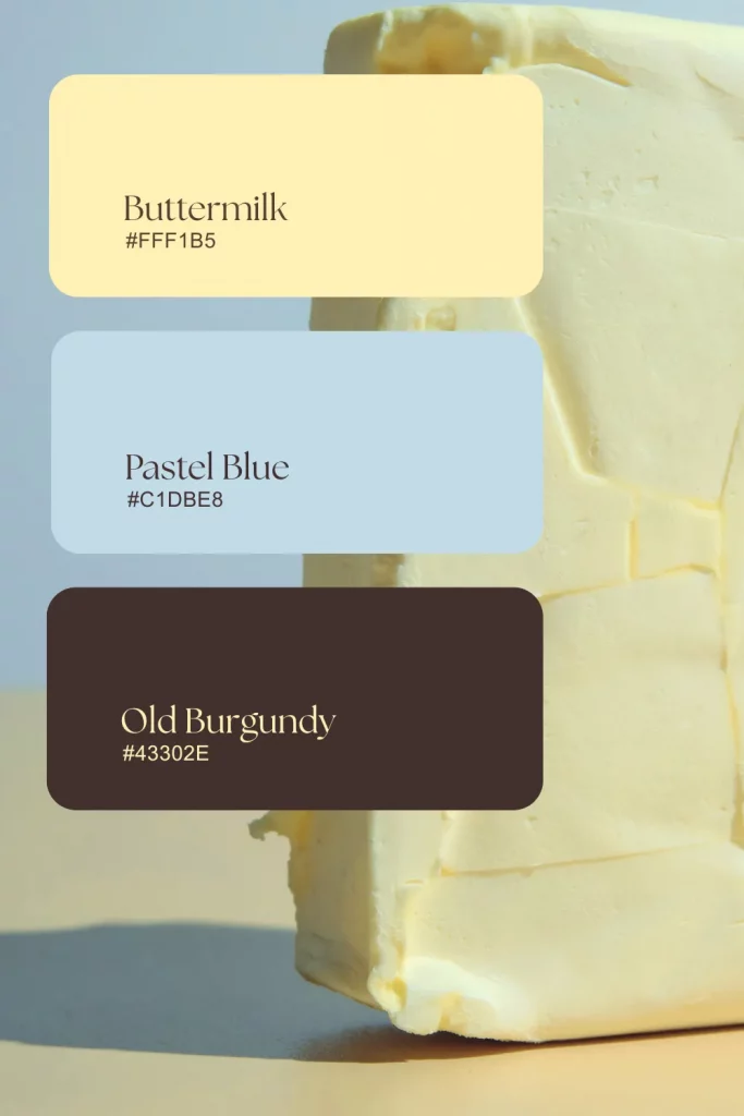 Butter yellow with pastel blue and old burgundy color palette
