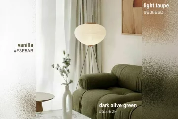 Olive green, light taupe, vanilla color palette interior design